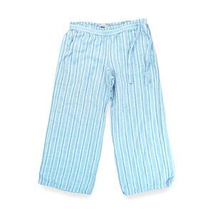Tommy Bahama Women's Weave Wide-Leg Pants, Cabo Blue,‎ Linen, Striped, MSRP $125